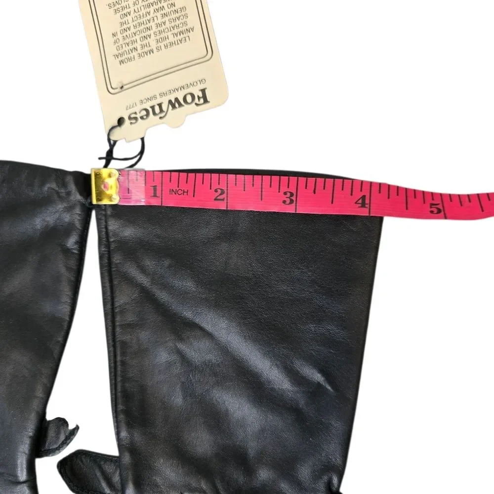 NWT Vintage Fownes Women's Size 7 Buckle Strap Long Black Genuine Leather Gloves